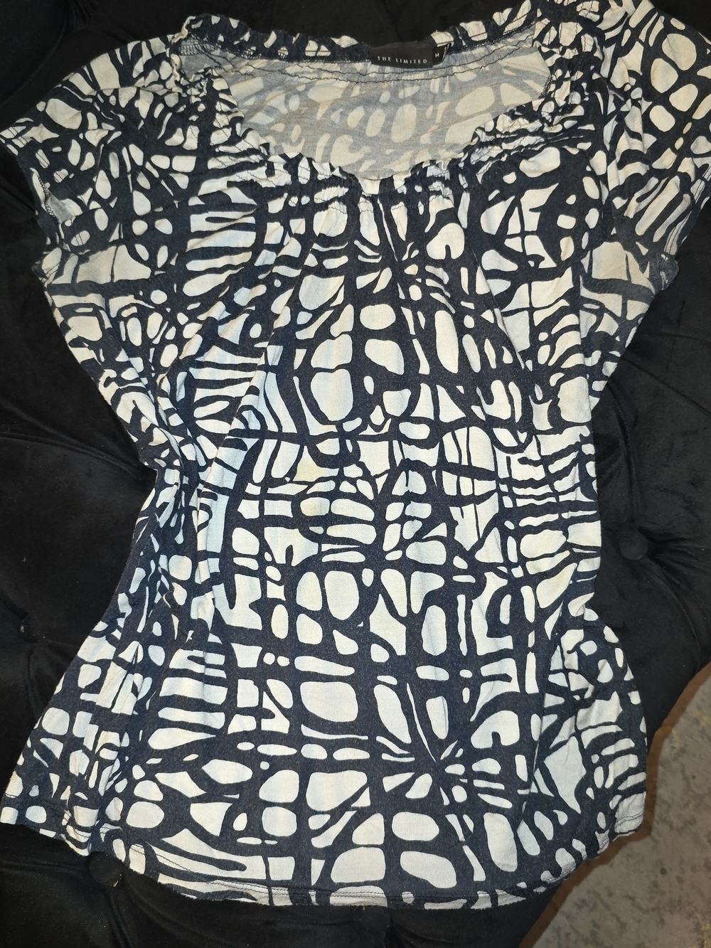 The Limited Black White Abstract Peplum Scoop Neck Sleeveless Top M